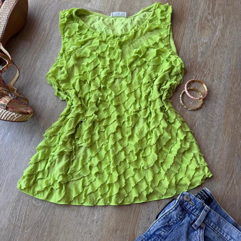 Lime green layered ruffle tank